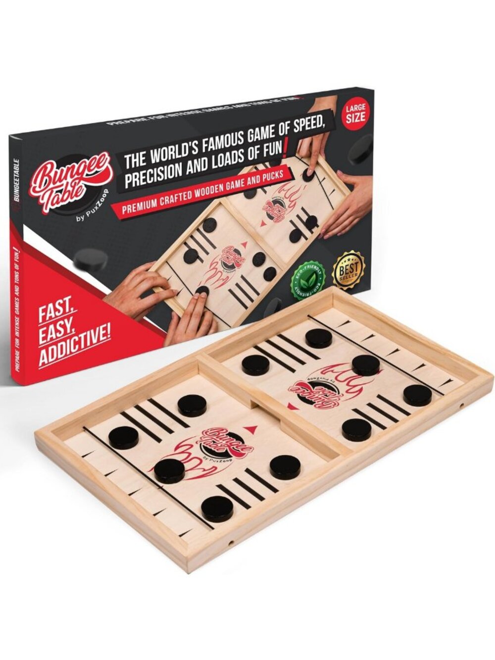Fast-Paced Wooden Sling Puck Game - Fun Air Hockey Board Game for Family